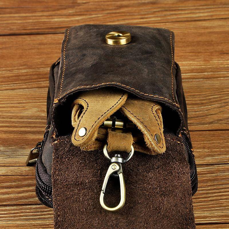 Men's Genuine Leather Waist Pack - Full-Grain Cowhide Hands-Free Bag