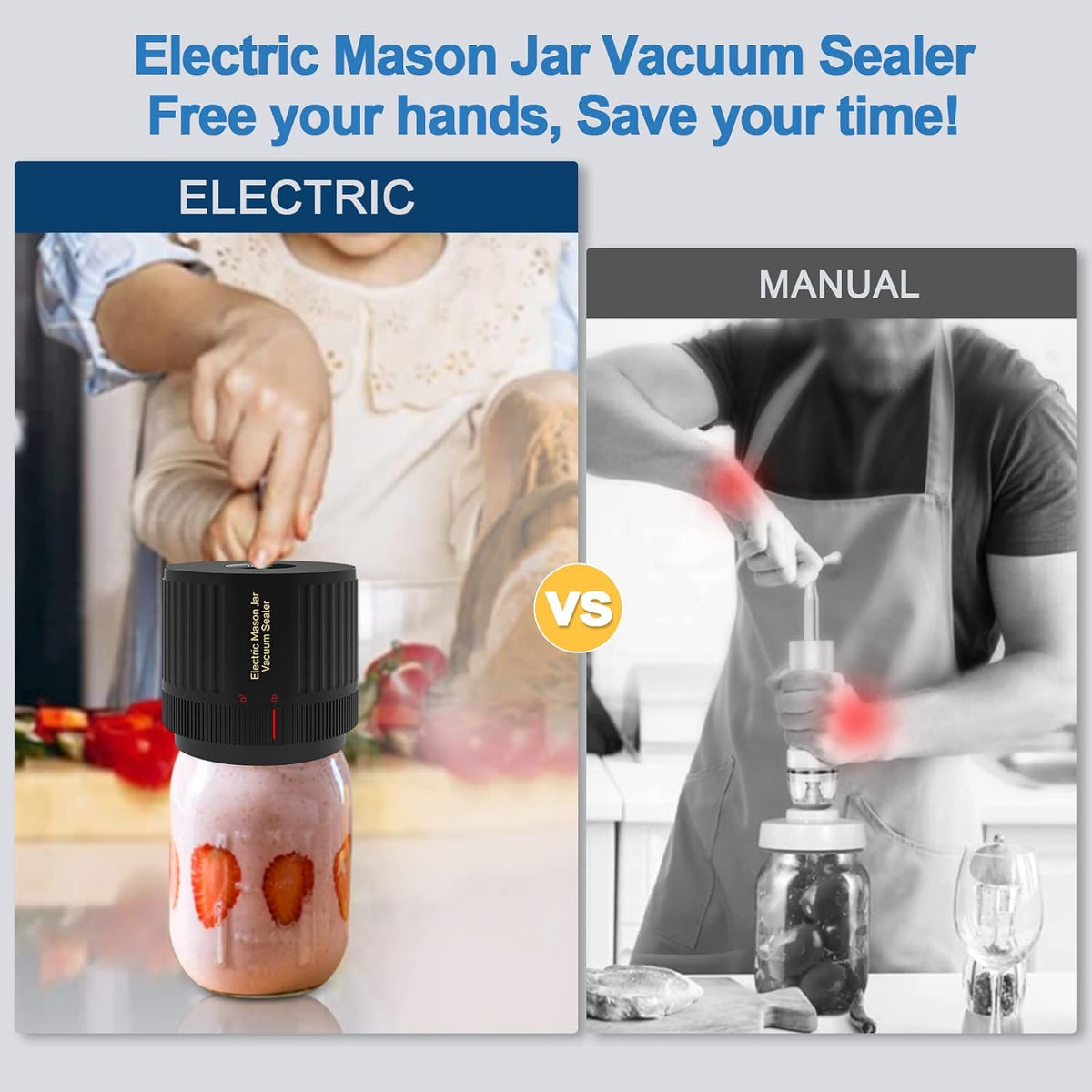 Electric Mason Jar Vacuum Sealer Kit - Fast, Airtight Food Storage