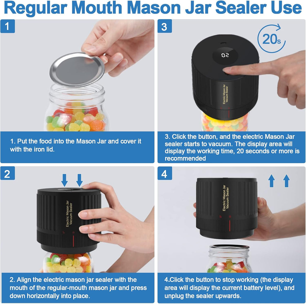 Electric Mason Jar Vacuum Sealer Kit - Fast, Airtight Food Storage