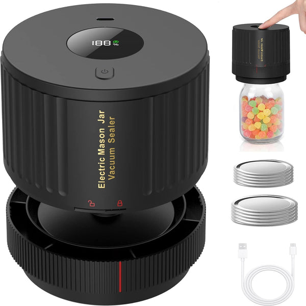 Electric Mason Jar Vacuum Sealer Kit - Fast, Airtight Food Storage