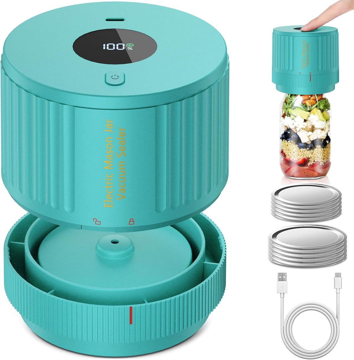 Electric Mason Jar Vacuum Sealer Kit - Fast, Airtight Food Storage