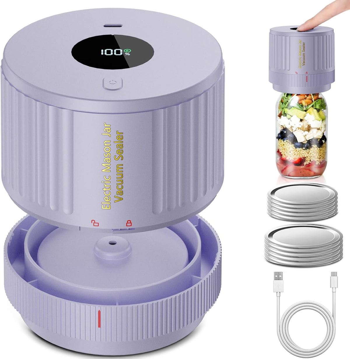Electric Mason Jar Vacuum Sealer Kit - Fast, Airtight Food Storage