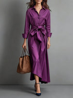 Eva Women's Long Sleeve A-Line Midi Dress - Chic Button-Down Everyday Style