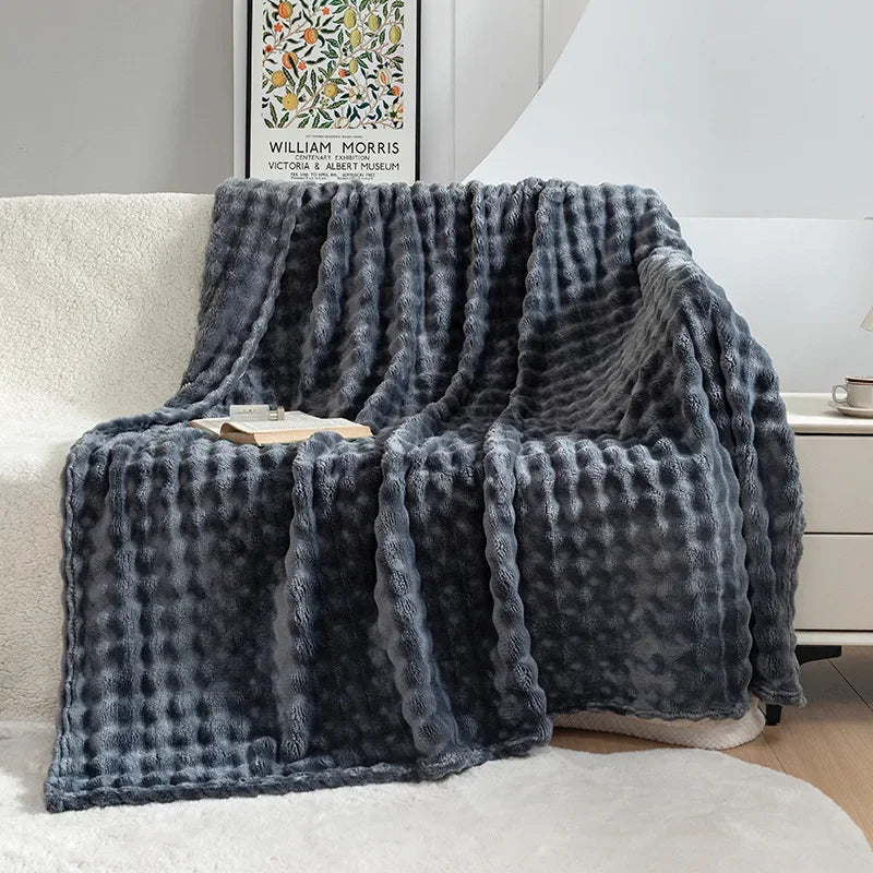 Plush Bubble Fleece Blanket - Ultra-Soft, Cozy Bubble-Textured Throw