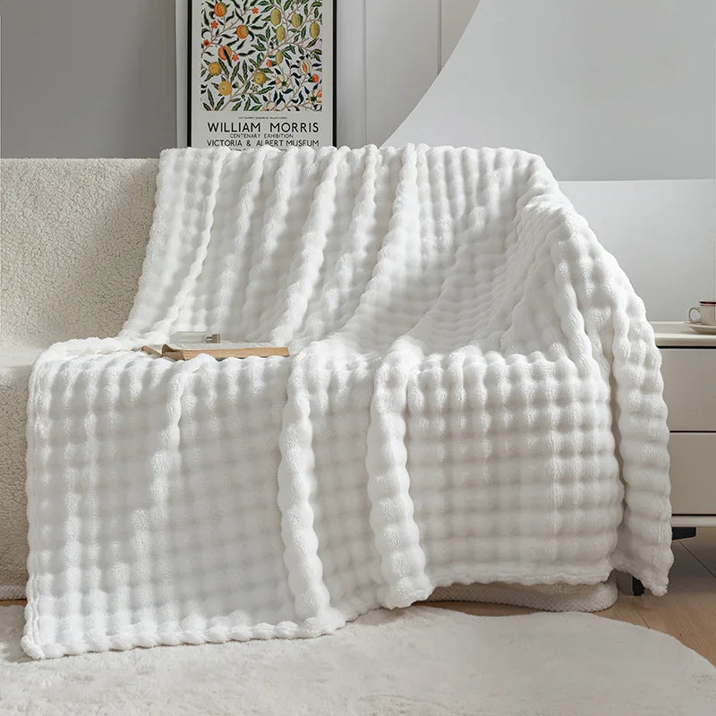 Plush Bubble Fleece Blanket - Ultra-Soft, Cozy Bubble-Textured Throw