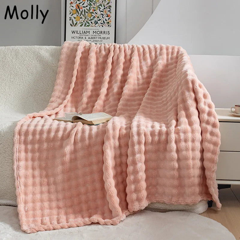 Plush Bubble Fleece Blanket - Ultra-Soft, Cozy Bubble-Textured Throw