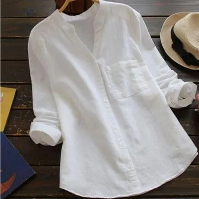 Women's Linen-Cotton Shirt - Breathable Relaxed-Fit Top