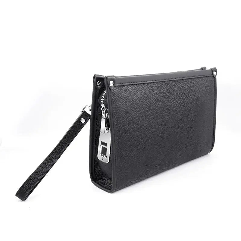 Men's Leather Business Clutch - Fingerprint Lock Security Bag