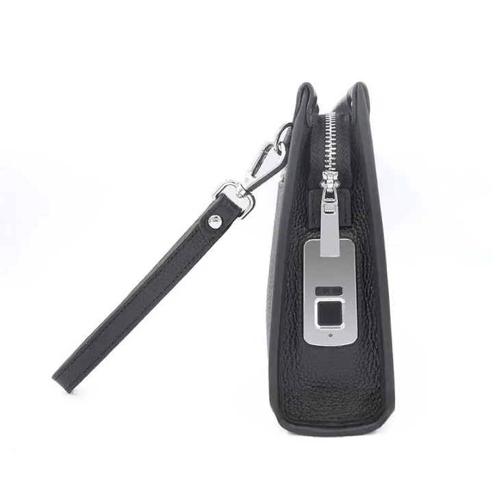 Men's Leather Business Clutch - Fingerprint Lock Security Bag