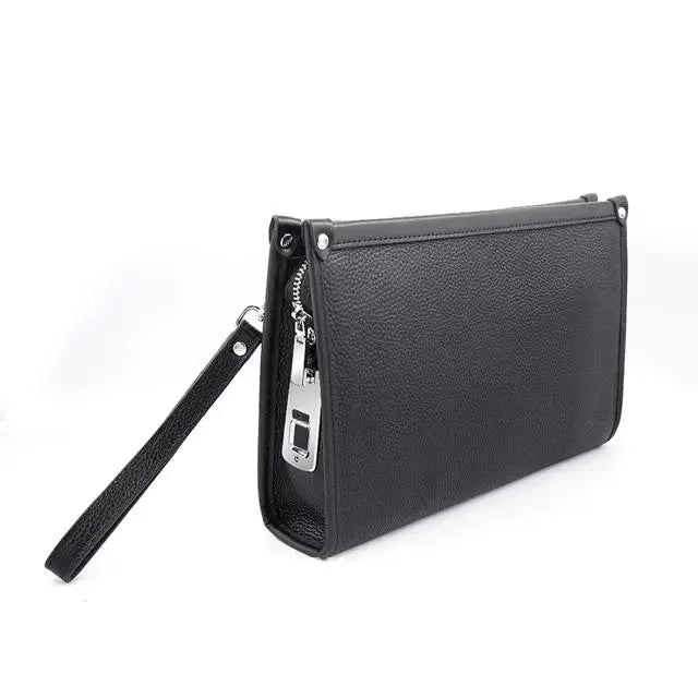 Men's Leather Business Clutch - Fingerprint Lock Security Bag