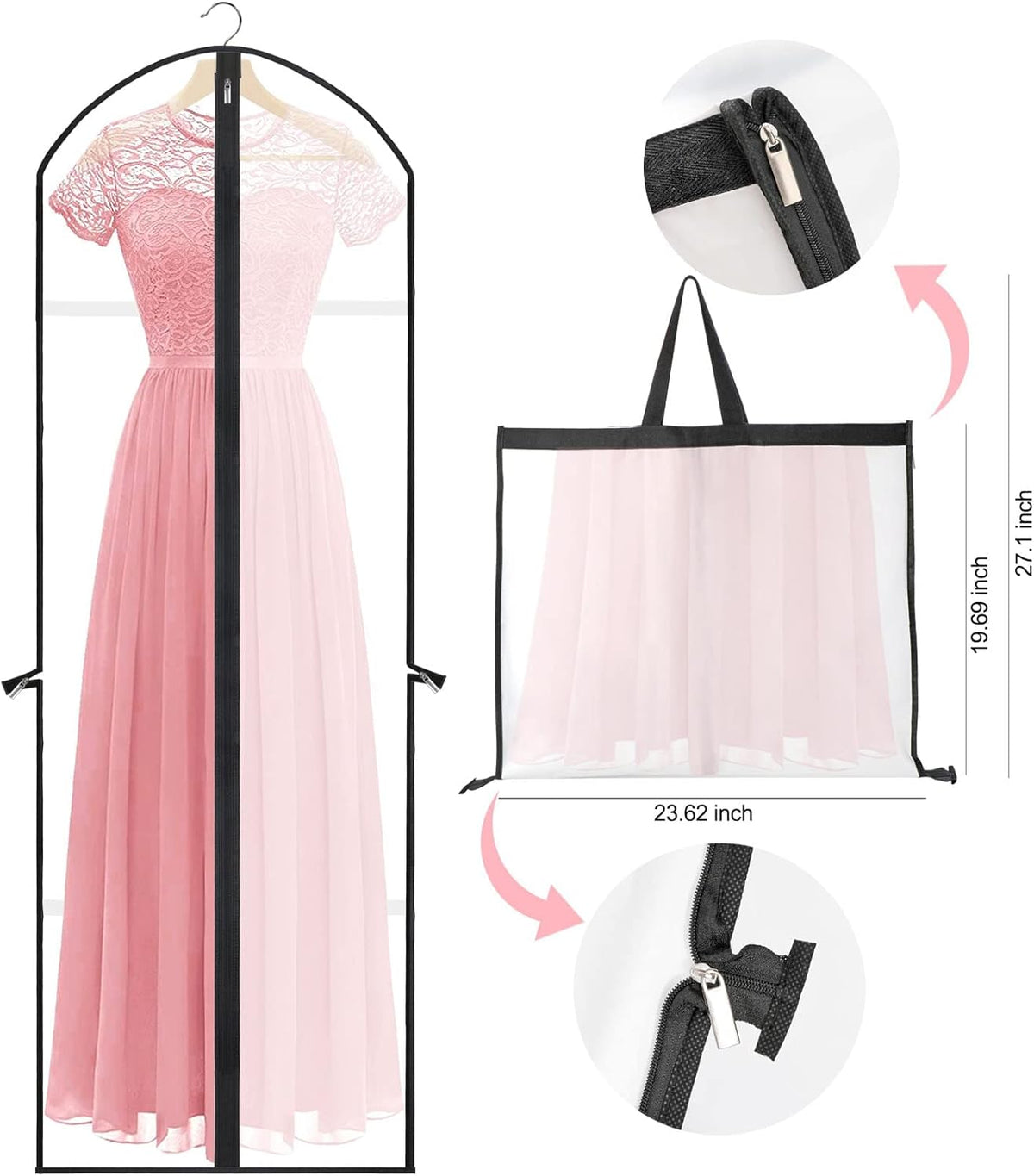 Extra-Long Garment Bag - 71 Inch Wedding Gown & Dress Cover