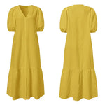 Plus Size V-Neck Maxi Dress - Chic, Modern Style with Puff Sleeves