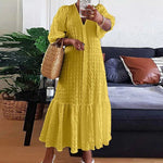 Plus Size V-Neck Maxi Dress - Chic, Modern Style with Puff Sleeves