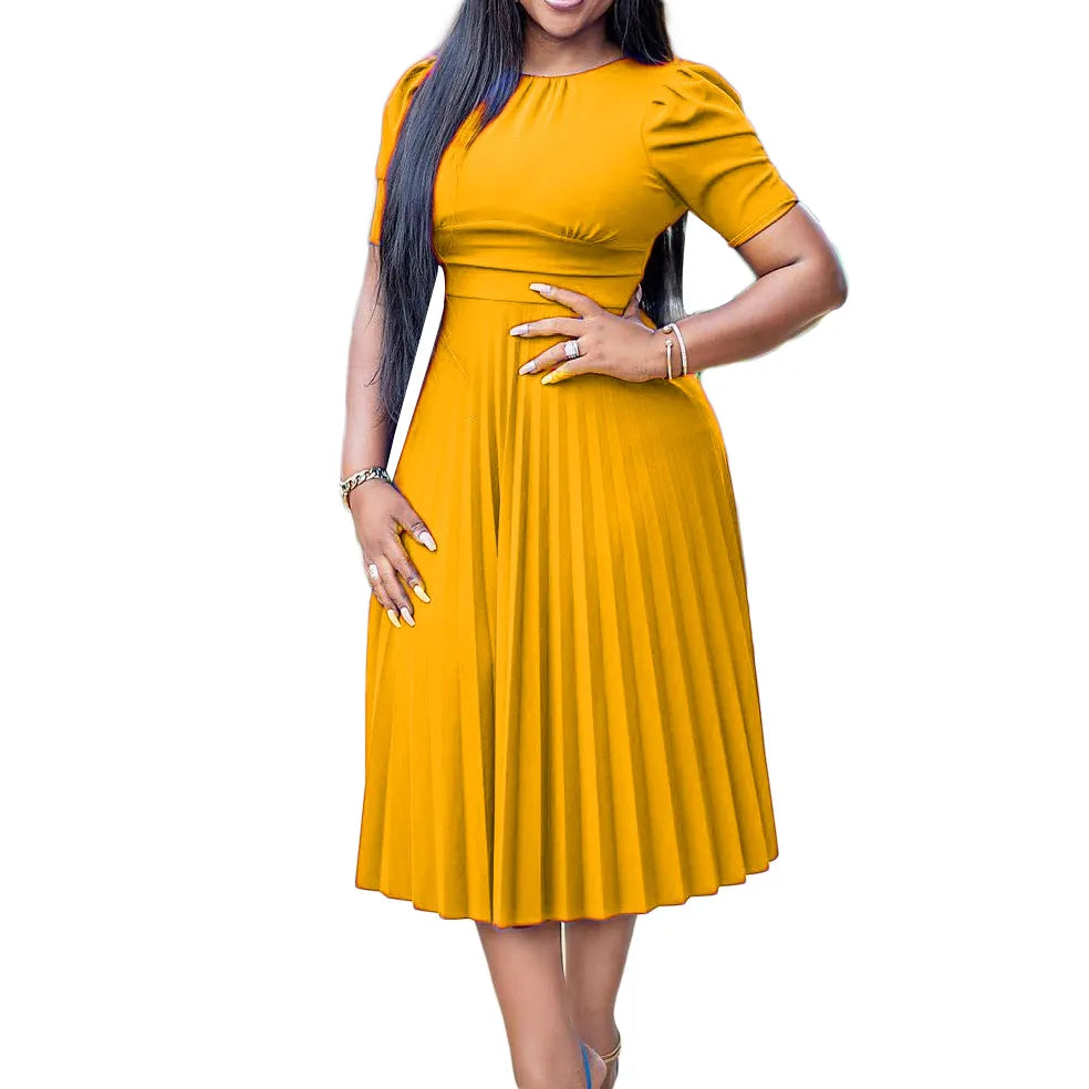 Elegant Pleated Plus-Size Dress - Classic Peplum Silhouette