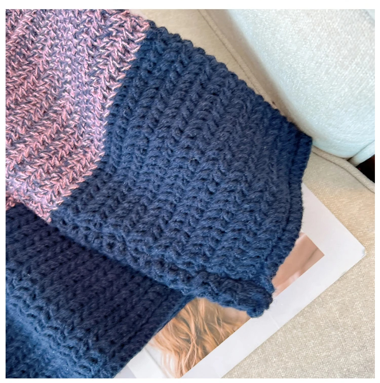 Cozy Plus Size Fall Sweater - Lounge-Style Color-Block Patchwork