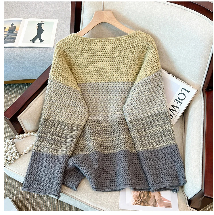 Cozy Plus Size Fall Sweater - Lounge-Style Color-Block Patchwork