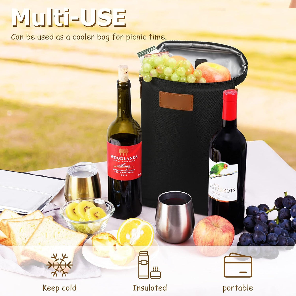 ChillMate Insulated Dual Wine Bottle Carrier - Leakproof Tote Bag