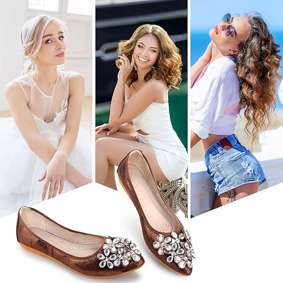 Yelena Rhinestone Ballerina Flats - Foldable Sparkle Shoes