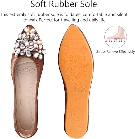 Yelena Rhinestone Ballerina Flats - Foldable Sparkle Shoes