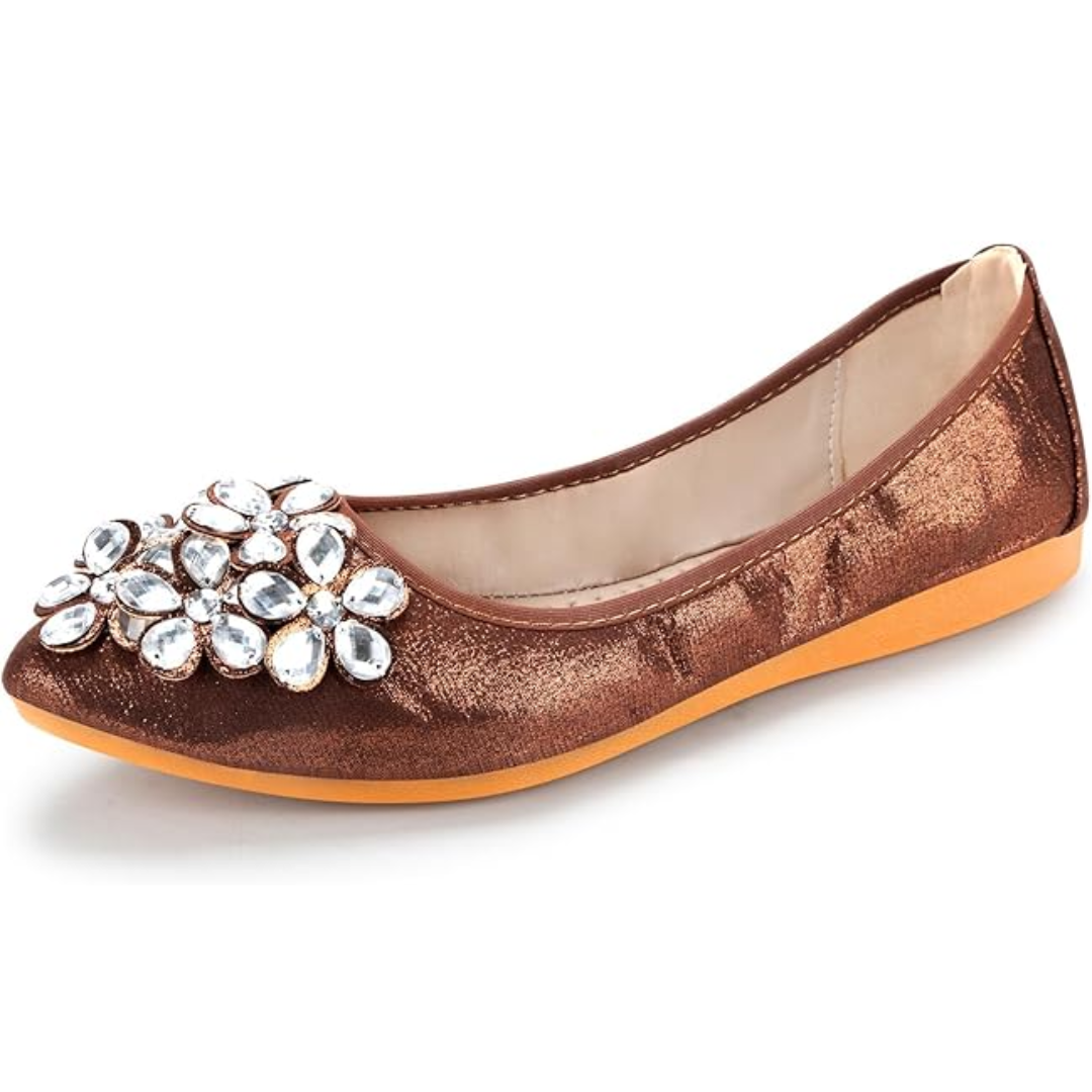 Yelena Rhinestone Ballerina Flats - Foldable Sparkle Shoes
