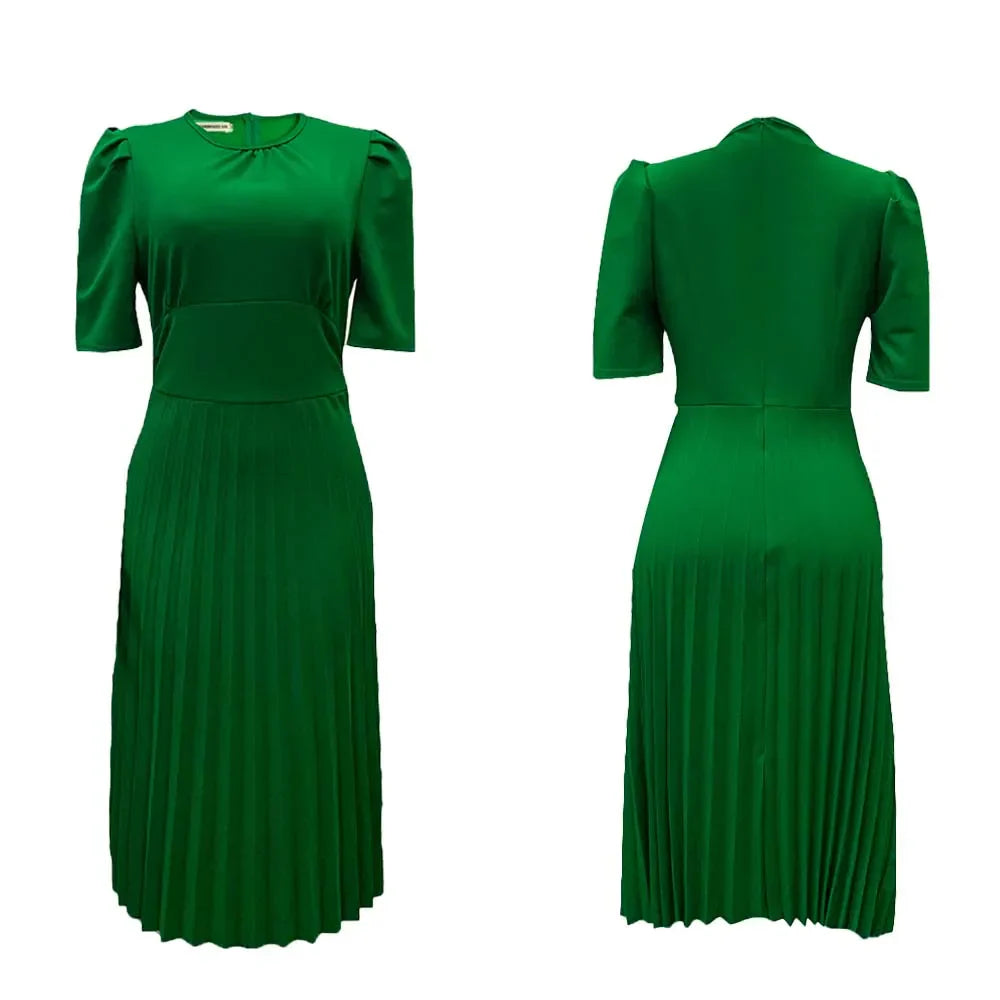 Elegant Pleated Plus-Size Dress - Classic Peplum Silhouette