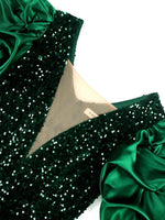 Puff-Sleeve Vintage Plus-Size Dress - Sequin Velvet Party Dress