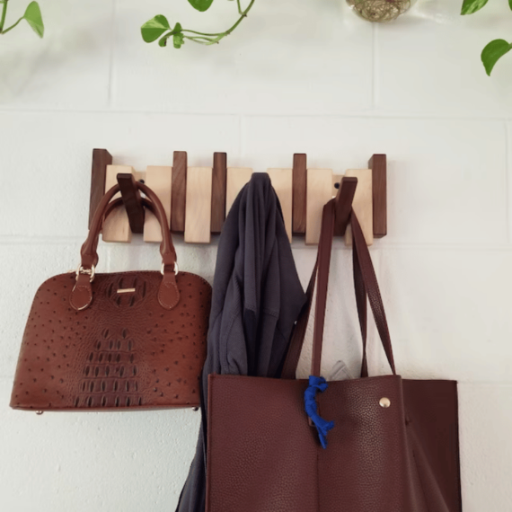 Handmade Wooden Coat Rack - Folding Magnetic Hooks