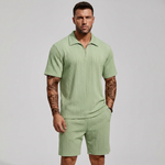 Men's 2-Piece Casual Set - Quarter-Zip Polo & Shorts