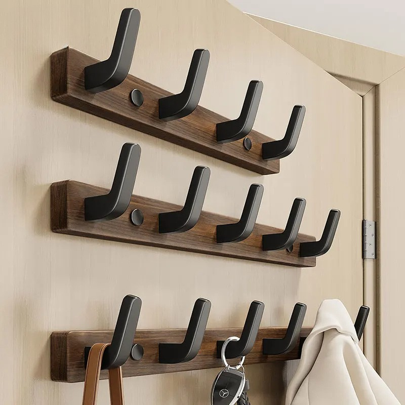 Wall-Mounted Coat Hook - Wood & Metal Entryway Organizer