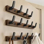 Wall-Mounted Coat Hook - Wood & Metal Entryway Organizer