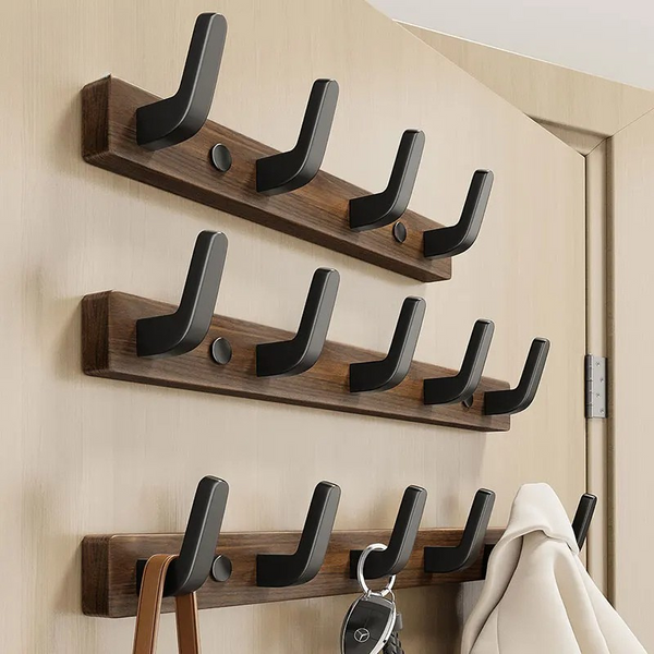 Wall-Mounted Coat Hook - Wood & Metal Entryway Organizer