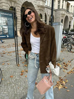 Brown Suede Jacket for Women - Long Sleeve with Pockets