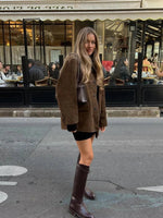 Brown Suede Jacket for Women - Long Sleeve with Pockets