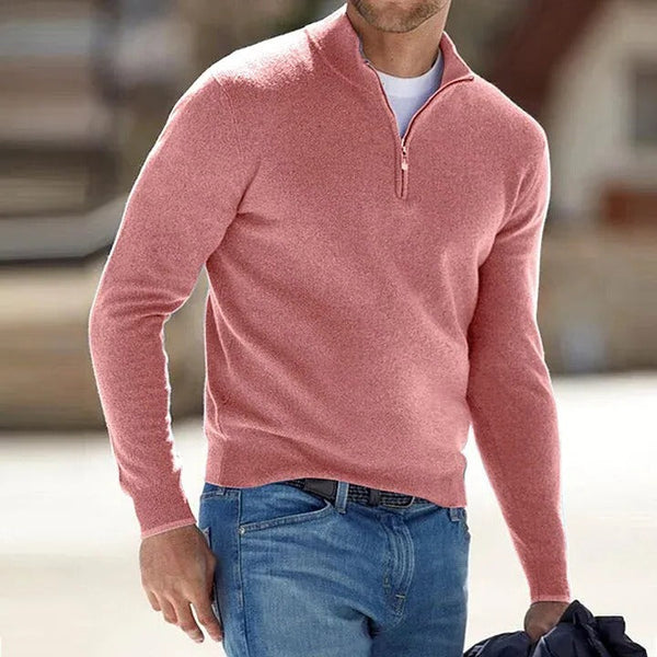Men's Cashmere Zip Sweater - Casual Everyday Basic