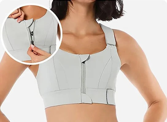 High Support Sports Bra - Front-Zip Moisture-Wicking Design