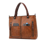 Elegant Leather Handbag - Multi-Pocket Organizer Purse