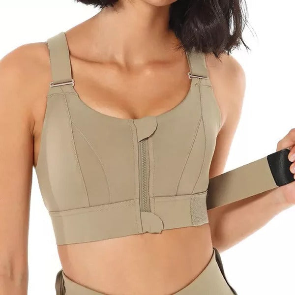 High Support Sports Bra - Front-Zip Moisture-Wicking Design