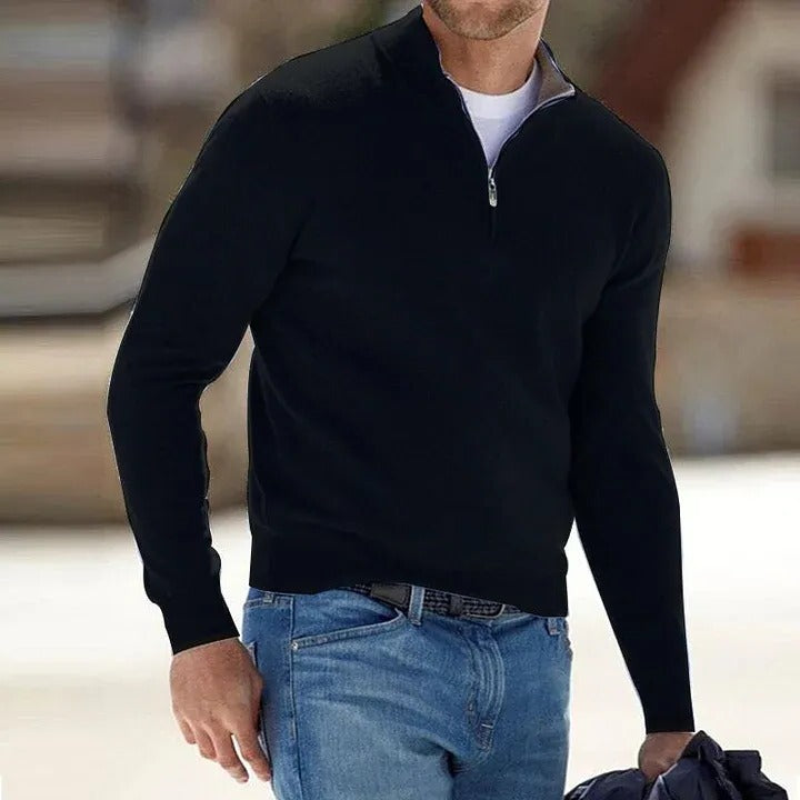 Men's Cashmere Zip Sweater - Casual Everyday Basic