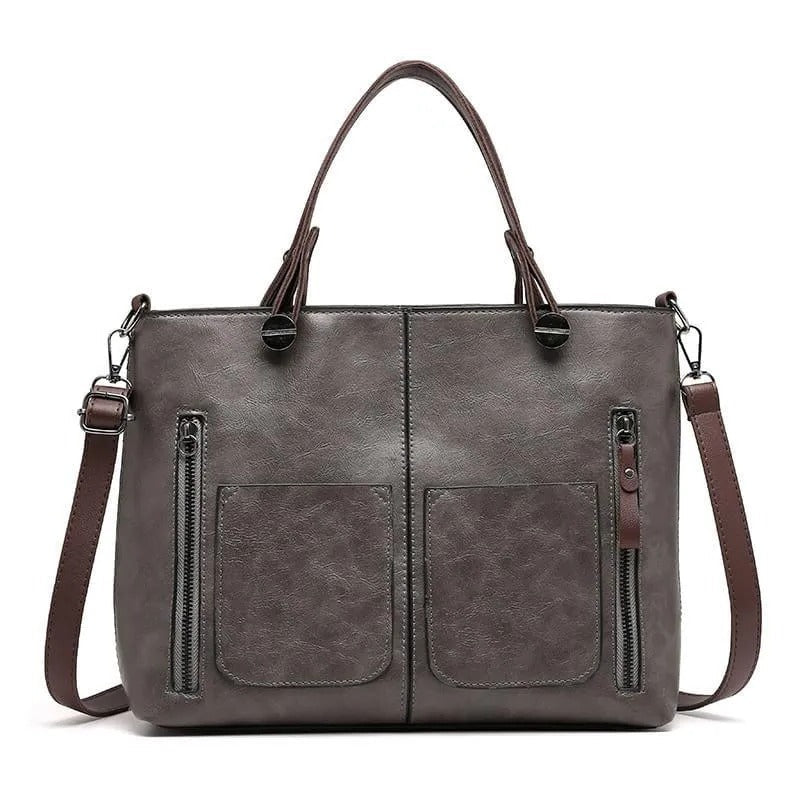 Elegant Leather Handbag - Multi-Pocket Organizer Purse