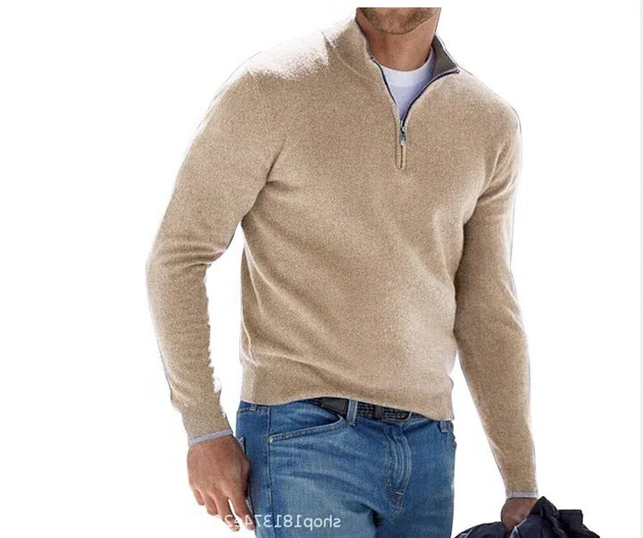 Men's Cashmere Zip Sweater - Casual Everyday Basic