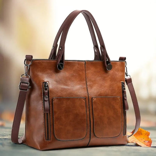 Elegant Leather Handbag - Multi-Pocket Organizer Purse