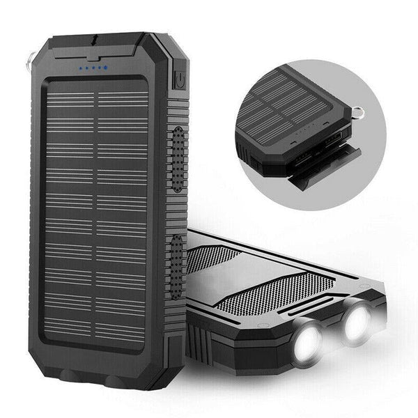 Solar Power Bank - Waterproof Dual USB Charger with LED Light