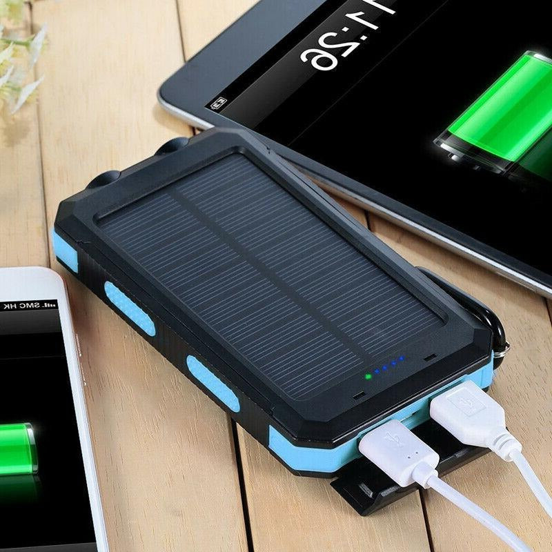 Solar Power Bank - Waterproof Dual USB Charger with LED Light