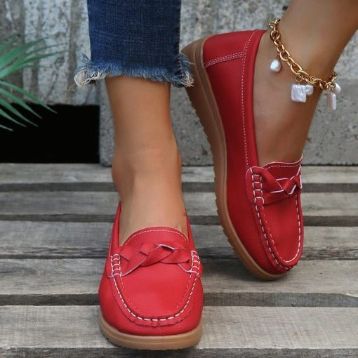 Women's Soft Leather Slip-On Loafers - Ergonomic Walking Comfort