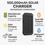 Solar Power Bank - Waterproof Dual USB Charger with LED Light