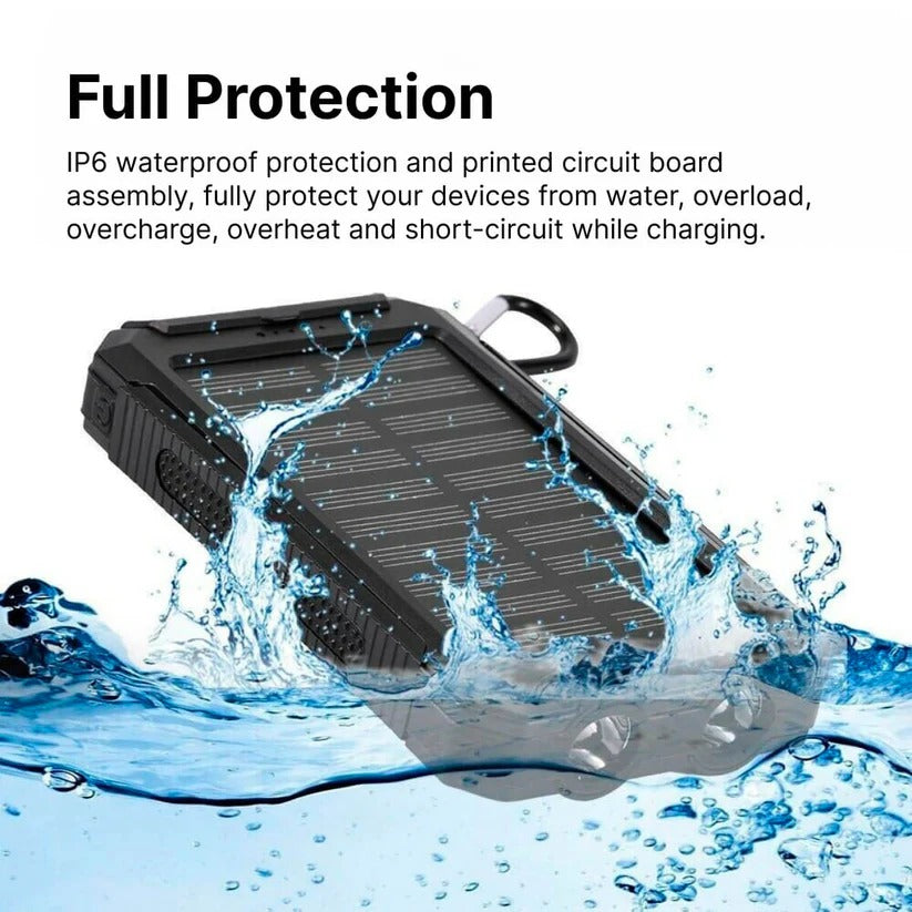 Solar Power Bank - Waterproof Dual USB Charger with LED Light