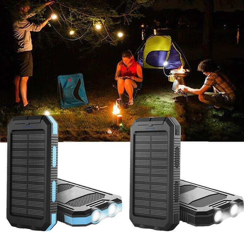Solar Power Bank - Waterproof Dual USB Charger with LED Light