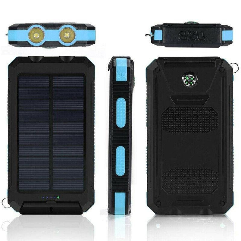Solar Power Bank - Waterproof Dual USB Charger with LED Light