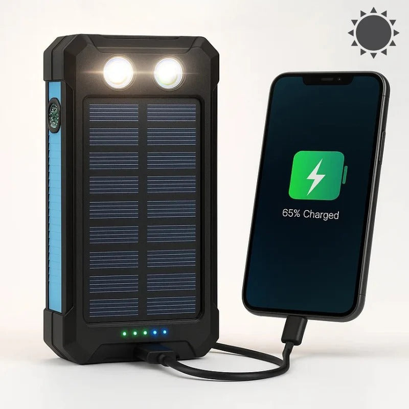 Solar Power Bank - Waterproof Dual USB Charger with LED Light