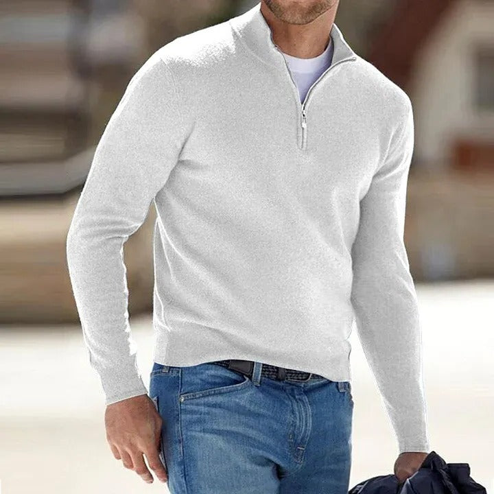 Men's Cashmere Zip Sweater - Casual Everyday Basic